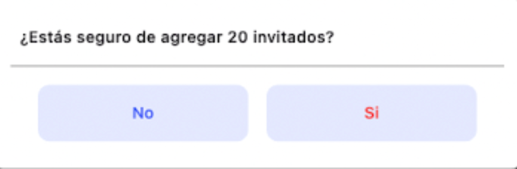 Alerta de confirmación de número de invitados